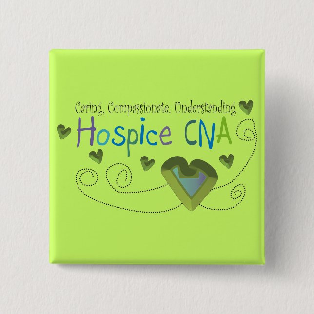 Hospice CNA Green Hearts Pinback Button (Front)