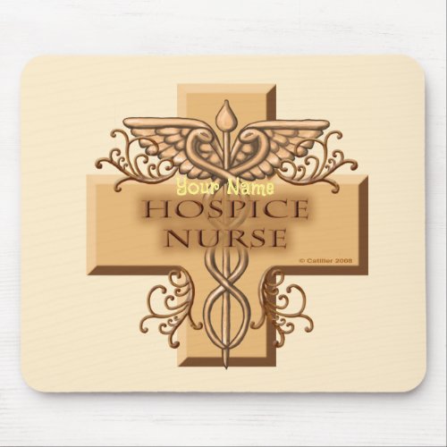 Hospice Nurse Caduceus custom name Mouse Pad