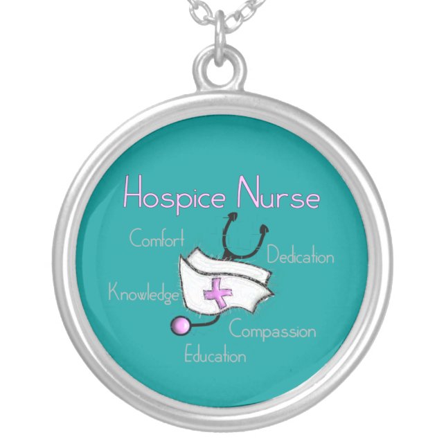 Hospice Nurse Necklace, Sterling Silver Silver Plated Necklace (Front)