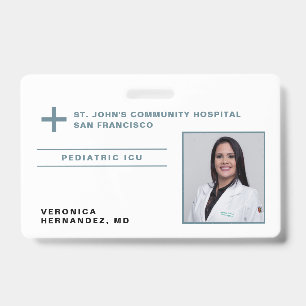 Hospital Blue Gray Medical Doctor Logo Photo ID Badge