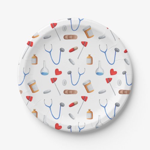 Hospital doctor equipment patterned paper plates