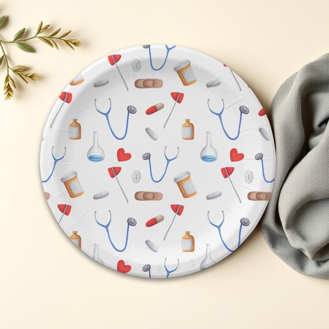 Hospital doctor equipment patterned paper plates (Creator Uploaded)