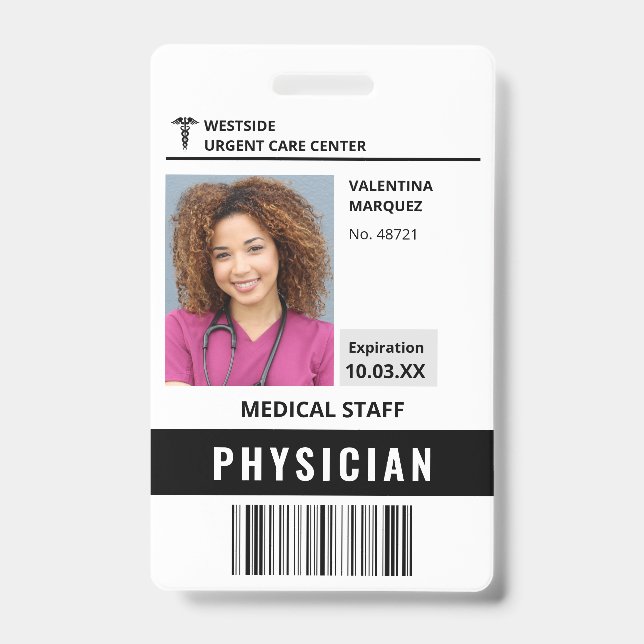 Hospital Employee ID Photo Logo Barcode Badge (Front)
