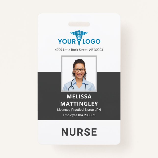 Hospital Employee Logo and Photo ID Personalized Badge (Front)