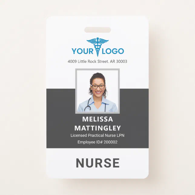 Hospital Employee Logo And Photo Id Personalized Badge 