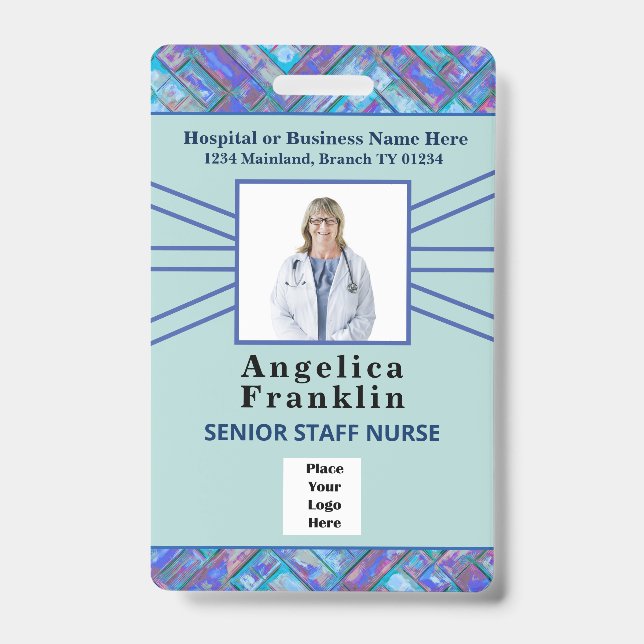 Hospital Employee Nurse Photo Bar Code Logo Custom Badge (Front)