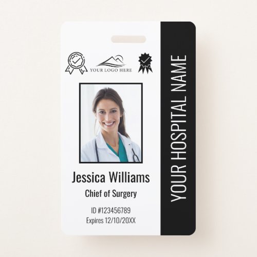 Hospital Employee Photo Certification Black ID Badge