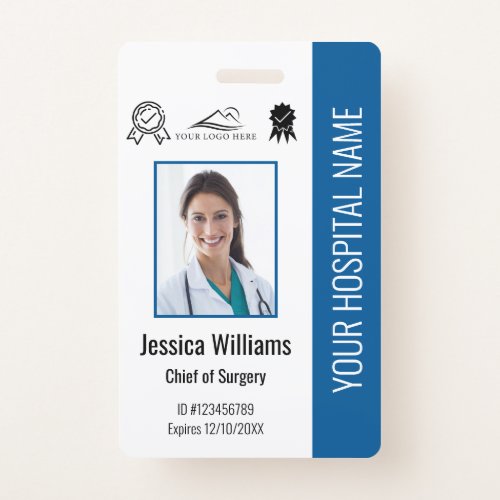 Hospital Employee Photo Certification Blue ID Badge
