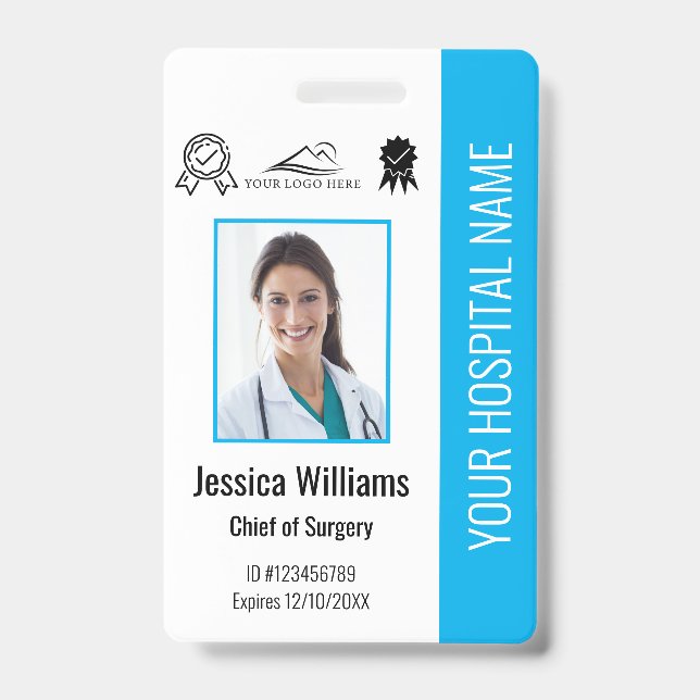 Hospital Employee Photo Certification Blue ID Badge (Front)