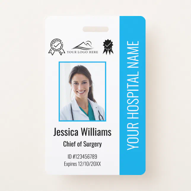 Hospital Employee Photo Certification Blue ID Badge | Zazzle