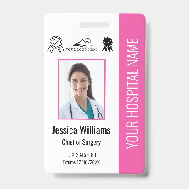 Hospital Employee Photo Certification Pink ID Badge (Front)