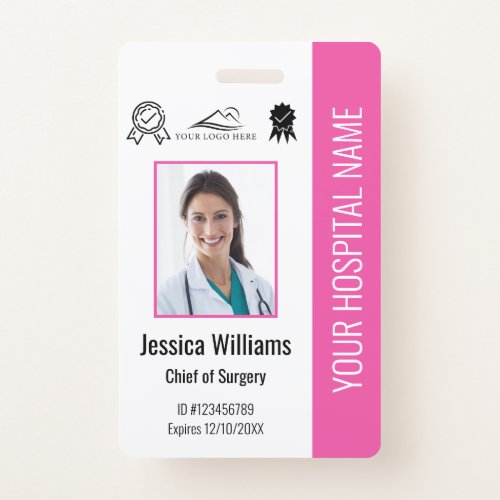 Hospital Employee Photo Certification Pink ID Badge
