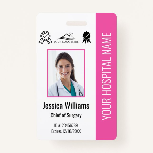 Hospital Employee Photo Certification Pink ID Badge (Front)