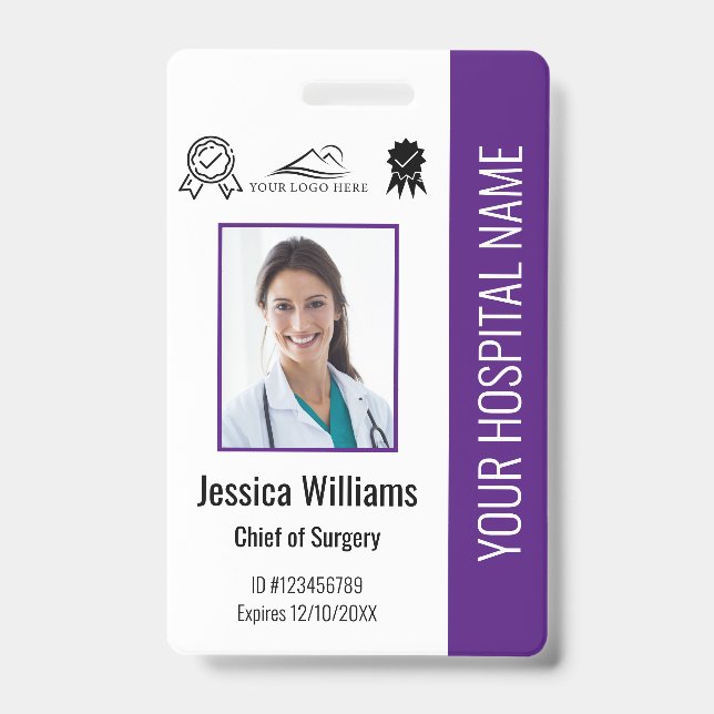 Hospital Employee Photo Certification Purple ID Badge (Front)