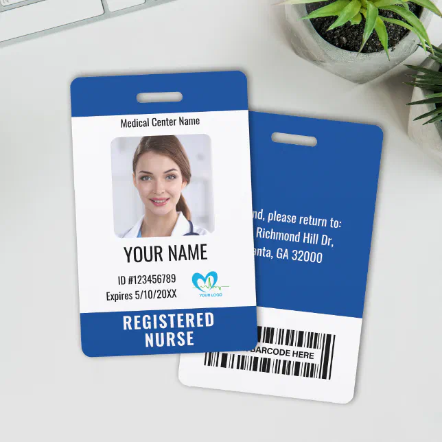 Hospital Employee Photo ID Bar Code Name Logo Badge | Zazzle