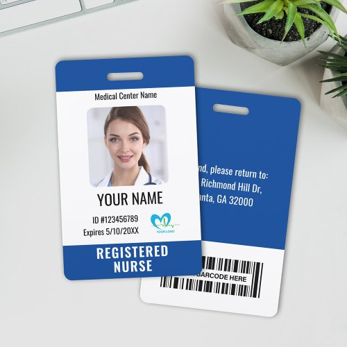 Hospital Employee Photo ID Bar Code Name Logo Badge