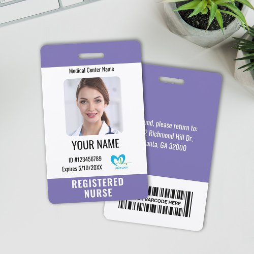 Hospital Employee Photo ID Logo Bar Code Name Badge