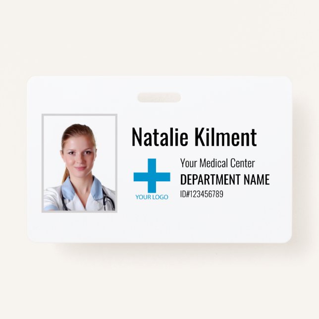 Hospital Employee Photo Name Logo Black and White Badge (Front)