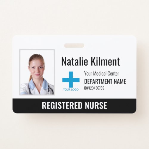 Hospital Employee Photo Name Logo Black and White Badge