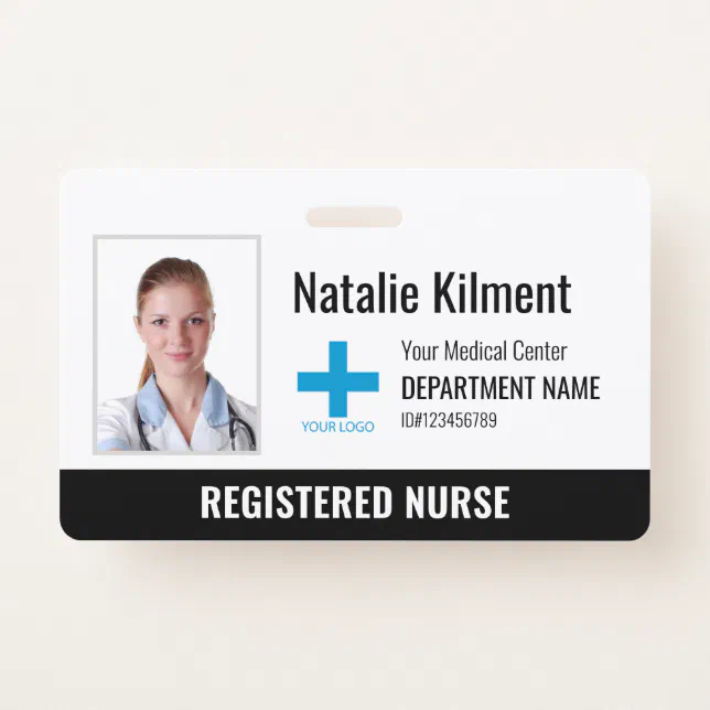 Hospital Employee Photo Name Logo Black And White Badge 