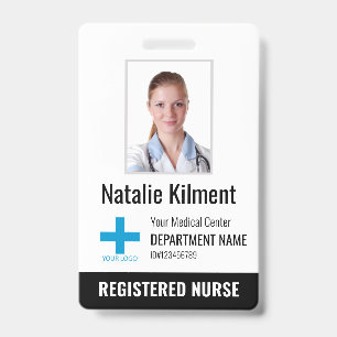 Hospital Employee Photo Name Logo Black and White Badge