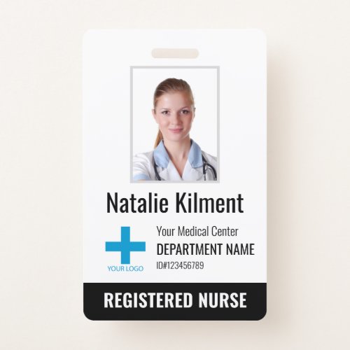 Hospital Employee Photo Name Logo Black and White Badge