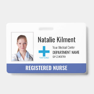 Hospital Employee Photo Name Logo Blue Black White Badge