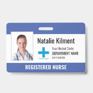 Hospital Employee Photo Name Logo Blue Black White Badge