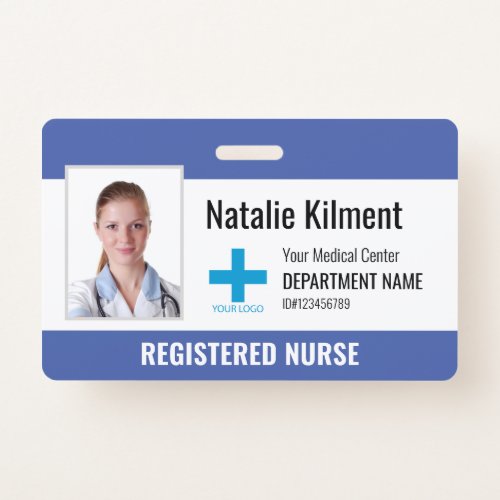 Hospital Employee Photo Name Logo Blue Black White Badge