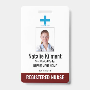 Hospital Employee Photo Name Logo Dark Red Black Badge