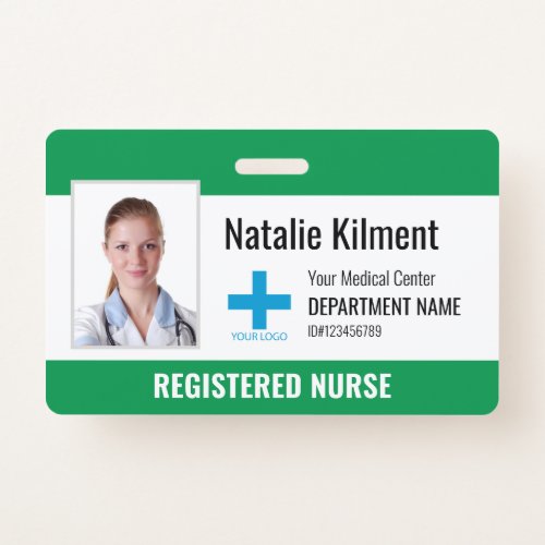 Hospital Employee Photo Name Logo Green and White Badge