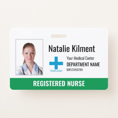 Hospital Employee Photo Name Logo Green and White Badge