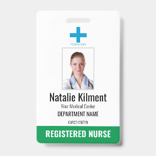 Hospital Employee Photo Name Logo Green and White Badge