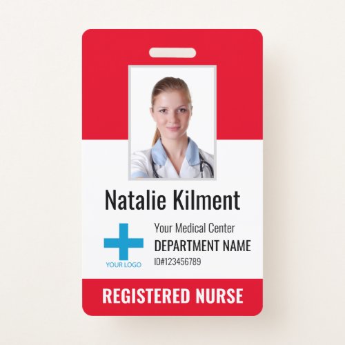 Hospital Employee Photo Name Logo Red Black White Badge