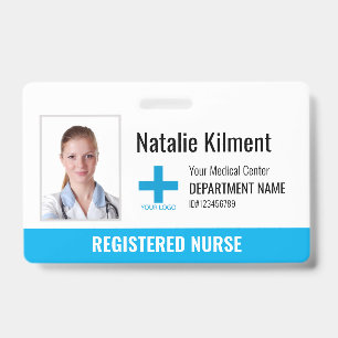 Hospital Employee Photo Name Logo Sky Blue Badge