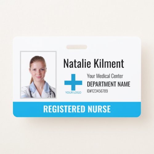 Hospital Employee Photo Name Logo Sky Blue Badge