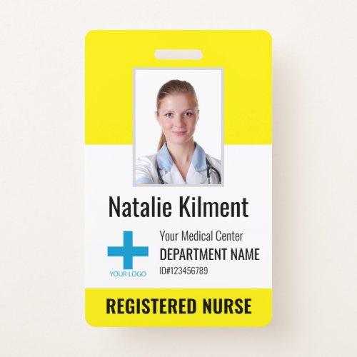 Hospital Employee Photo Name Logo Yellow and Black Badge