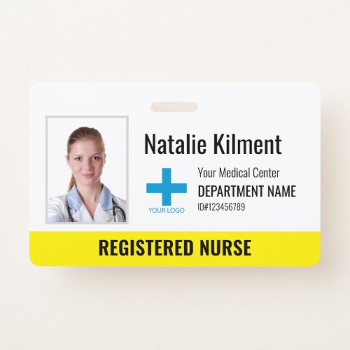 Hospital Employee Photo Name Logo Yellow and White Badge
