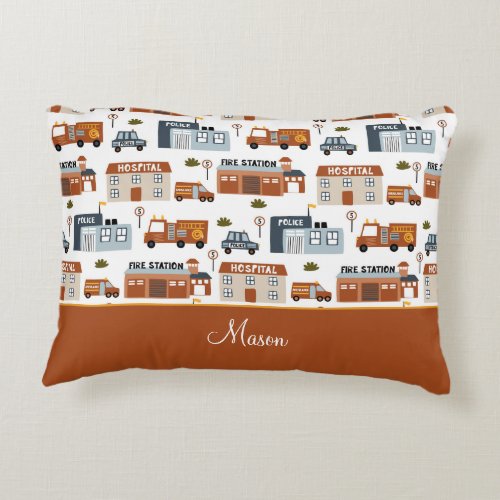 Hospital Fire Police City Pattern for Kids Accent Pillow