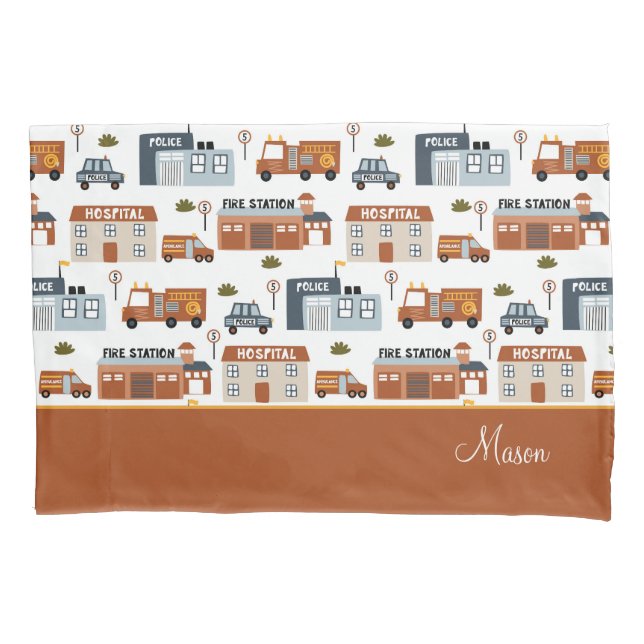 Hospital, Fire, Police City Pattern for Kids Pillow Case (Front)