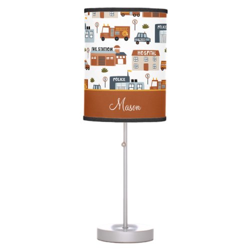 Hospital Fire Police City Pattern for Kids Table Lamp