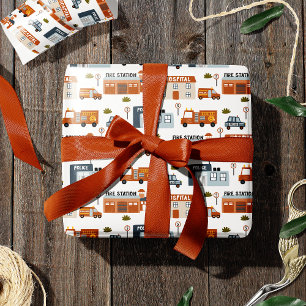 Hospital, Fire, Police City Pattern for Kids Wrapping Paper