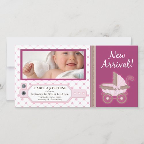 Hospital ID Tag Baby Birth Announcement pink Announcement