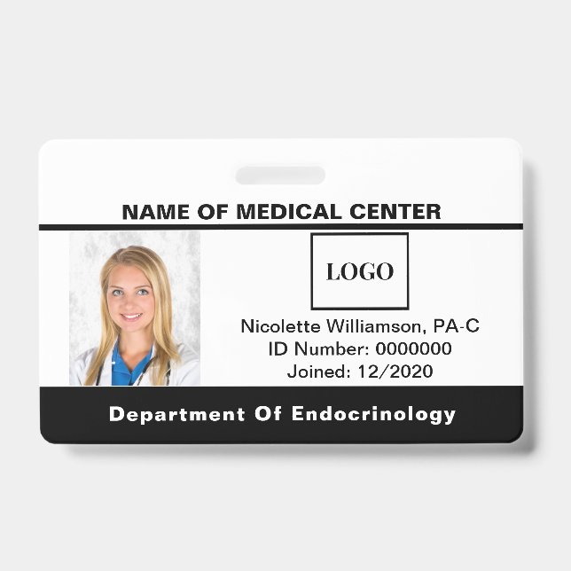 Hospital Medical Employee Logo Photo Barcode ID Badge (Front)