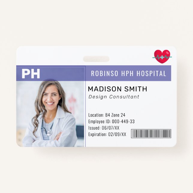 Hospital Medical Employee Photo ID  Badge (Front)