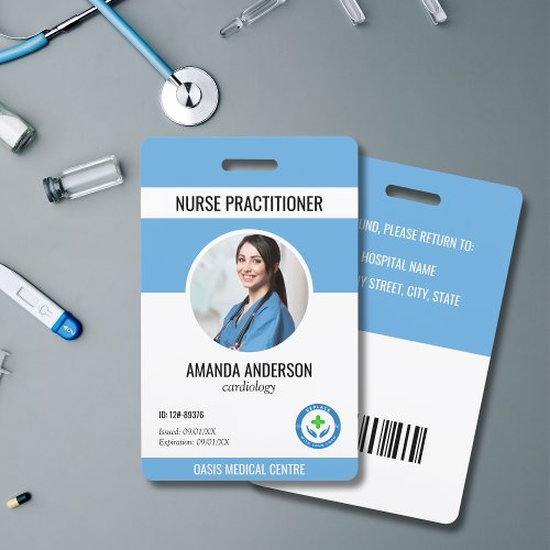 Hospital Medical ID Employee Blue Barcode QR code Badge