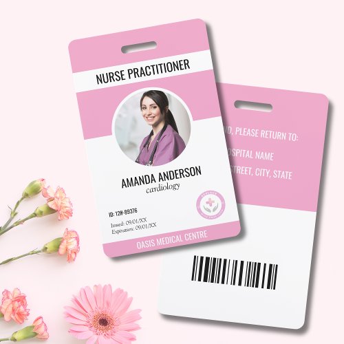 Hospital Medical ID Employee Pink Barcode QR code Badge