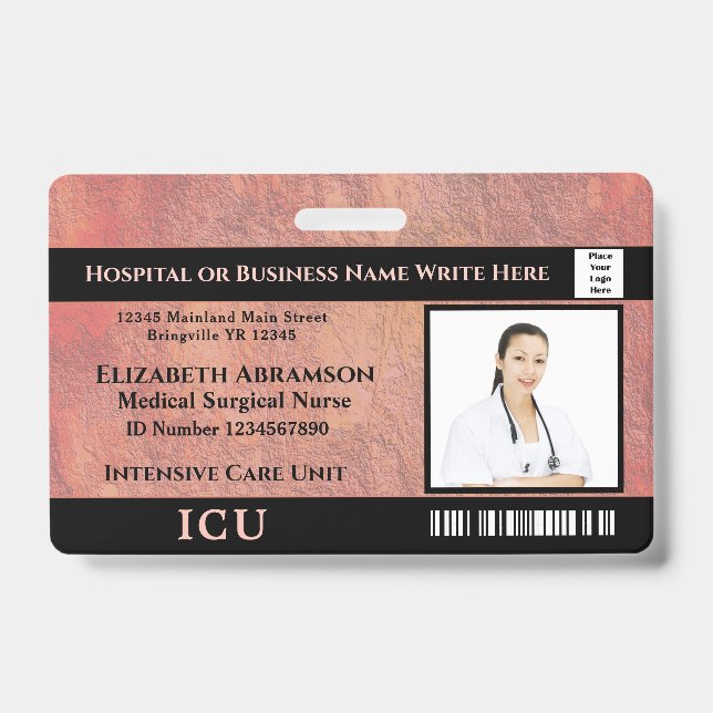 Hospital Medical Intensive Care ICU Employee Photo Badge (Front)