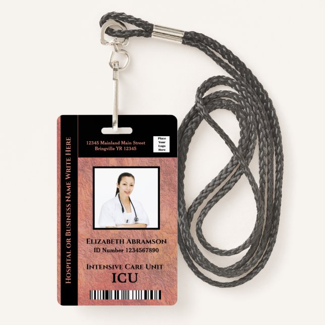 Hospital Medical Intensive Care ICU Employee Photo Badge (Front with Lanyard)