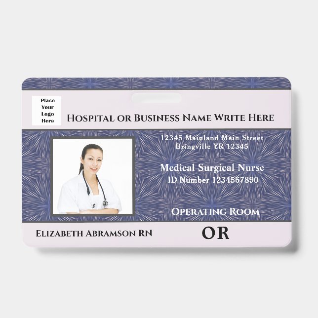 Hospital Medical Operating Nurse Employee Photo Badge (Front)